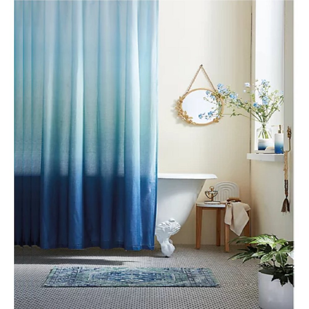 new Wild Sage 72"x72" Maylin Ombre 100% Cotton Shower Curtain in Cool Blues